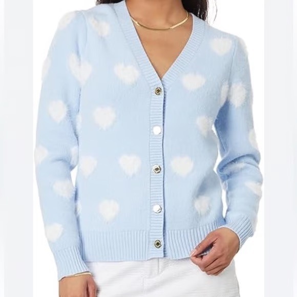 Lilly Pulitzer Keane Cardigan XS Blue Heart Sweater - Picture 3 of 6